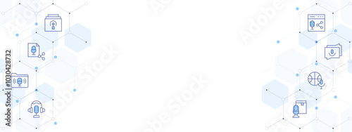 Podcast Banner Vector Illustration with Two-sided Icon Style. Line Duotone icon. Containing podcast, share, chat, chapter, folder