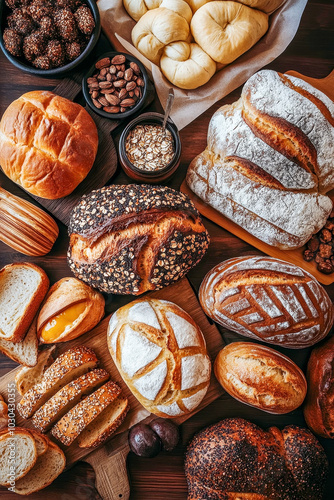 Assorted Artisan Breads on Rustic Background