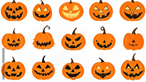 These bright orange jack-o'-lantern icons are great for Halloween projects. You can use them in digital designs or for printing.