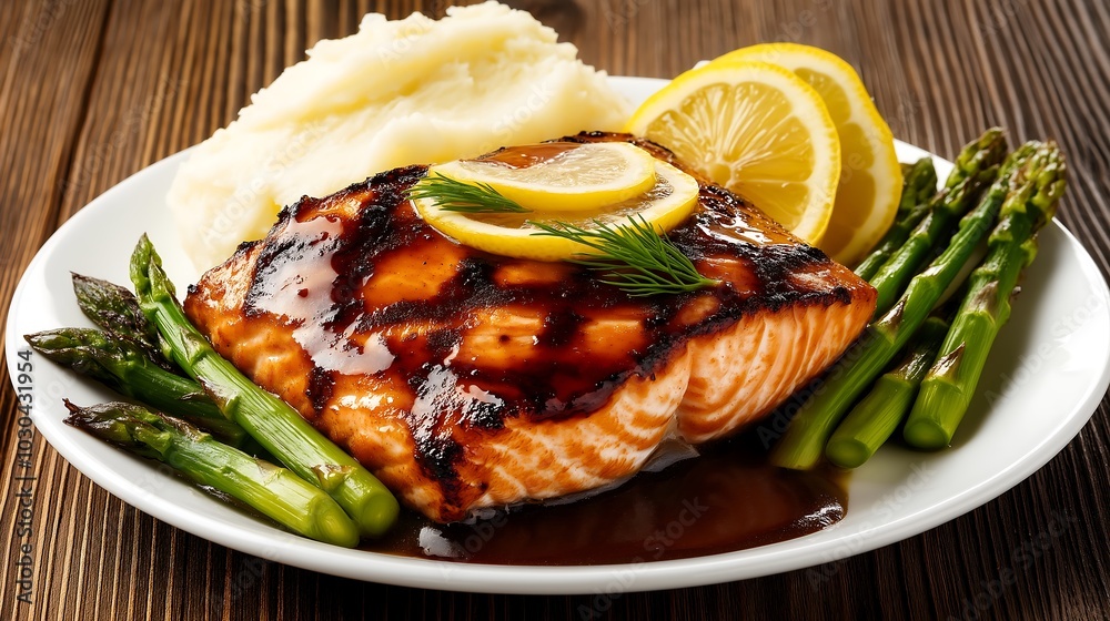 Seared Salmon Fillet with Asparagus and Mashed Potatoes Seared Salmon Fillet with Asparagus and Mashed Potatoes