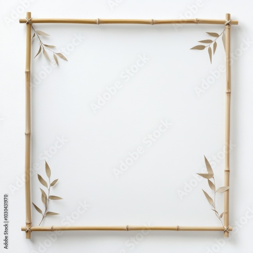 Minimalist bamboo frame with leaves on a white background, showcasing natural elegance