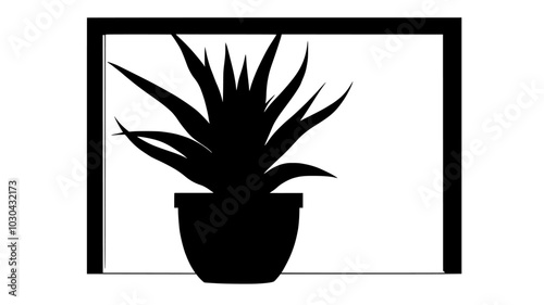 An indoor potted bromeliad resting on a windowsill in a modern apartment, vector illustration art