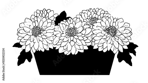 Arrangement of chrysanthemums in a basket at a reception, vector illustration art