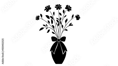 Bouquet in a vase with a ribbon tied like a swaddling blanket, vector illustration art