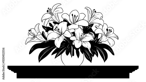 Bouquet of lilies in a vase on a crematorium mantel, vector illustration art