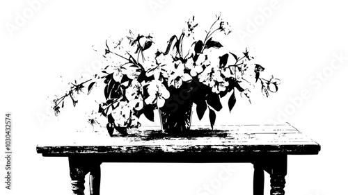 Bouquet of fragrant flowers on a rustic table in a living room, vector illustration art