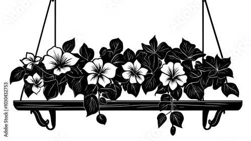 Bunch of fragrant flowers hanging from a shelf, vector illustration art