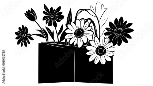 Bunch of medicinal flowers in a paper bag on a kitchen counter, vector illustration art