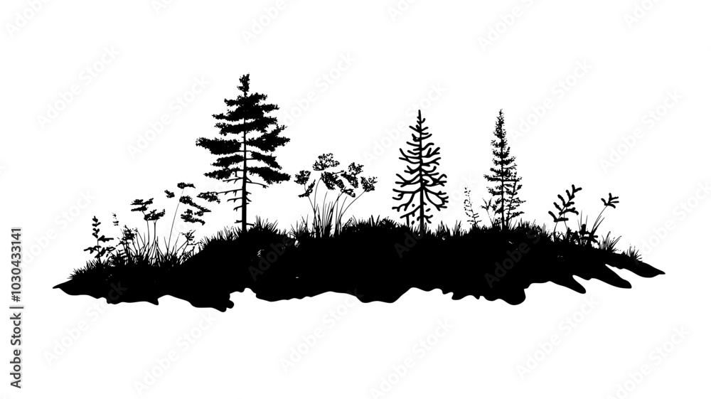 Club moss growing as ground cover in a pine forest, vector illustration art Club moss growing as ground cover in a pine forest, vector illustration art