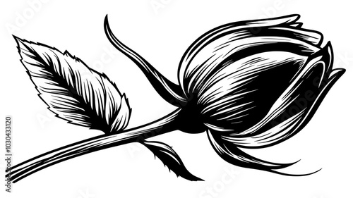 A close-up view of a hybrid tea rose bud before opening, vector illustration art