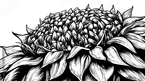 Close-up of a giant sunflower head full of mature seeds, vector illustration art
