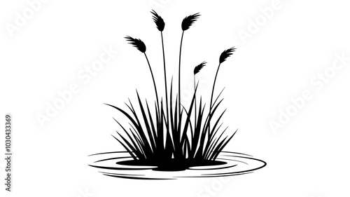 Cordgrass growing in marshland with tall, upright stems emerging from water, vector illustration art