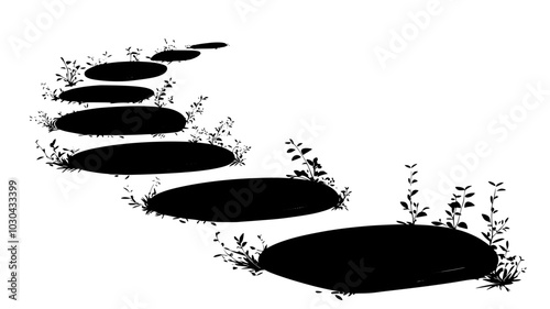 Creeping thyme spreading between stepping stones in a pathway, vector illustration art