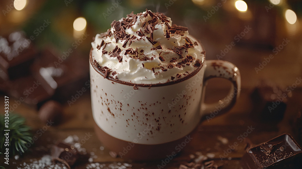 A cup of hot chocolate topped with whipped cream A cup of hot chocolate topped with whipped cream