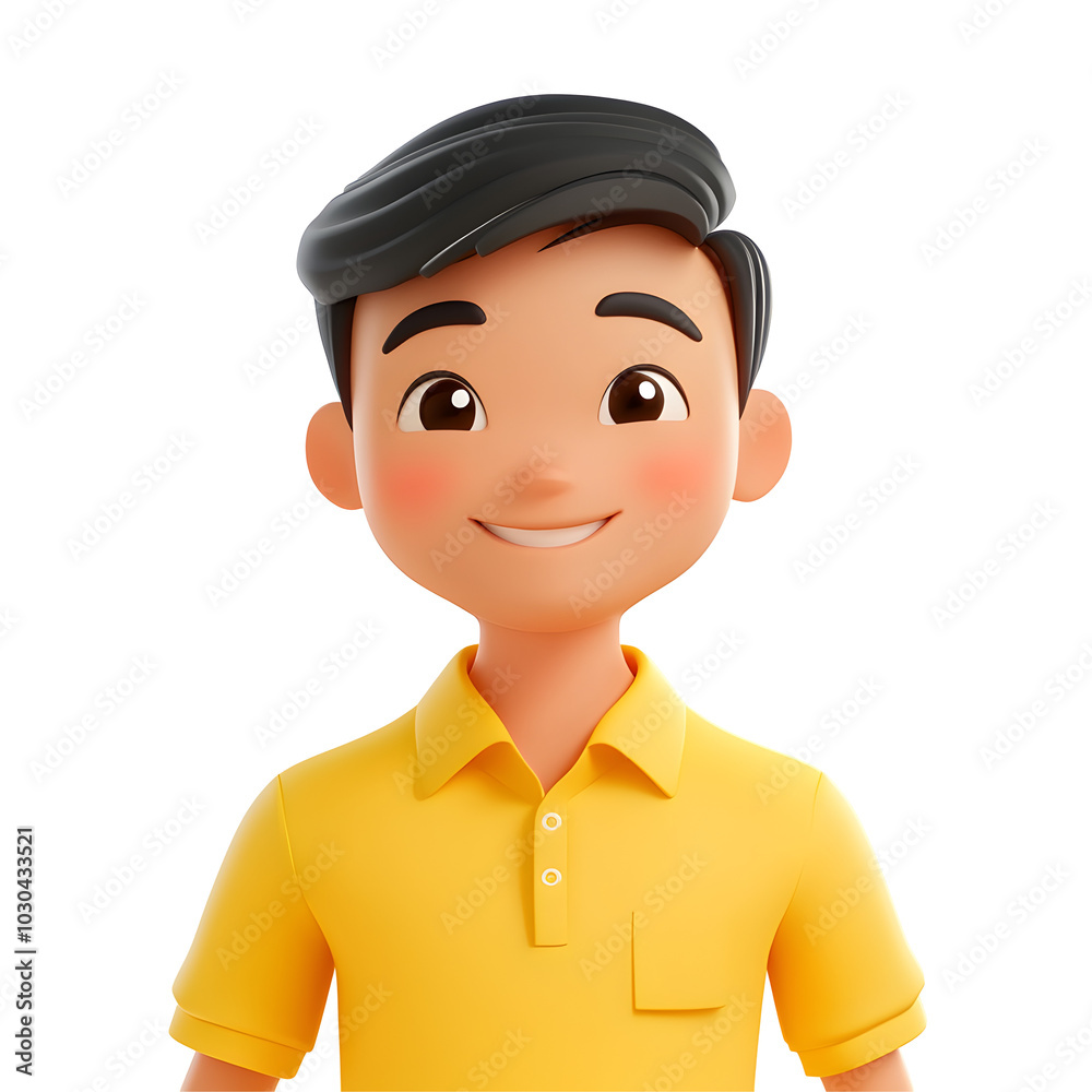 Smiling Cartoon Boy Yellow Shirt White Background Smiling Cartoon Boy Yellow Shirt White Background