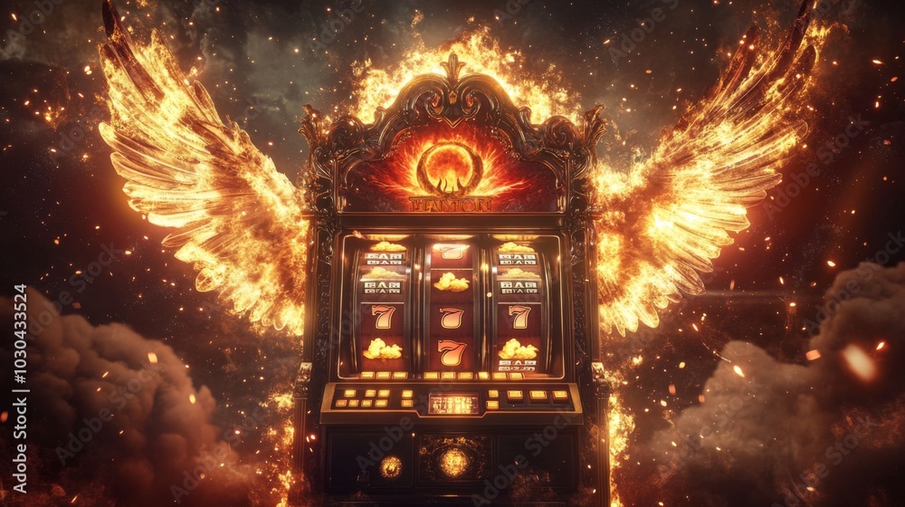 Obraz premium Heavenly vs Infernal Split Slot Machine Design Incorporating Animated Motifs