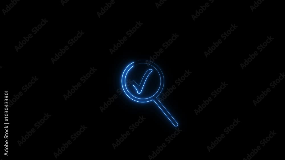 Glowing neon checkmark icon on search button. Glowing neon checkmark icon on search button.