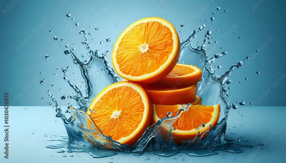 Citrus Splash: Oranges and Water Droplets Citrus Splash: Oranges and Water Droplets