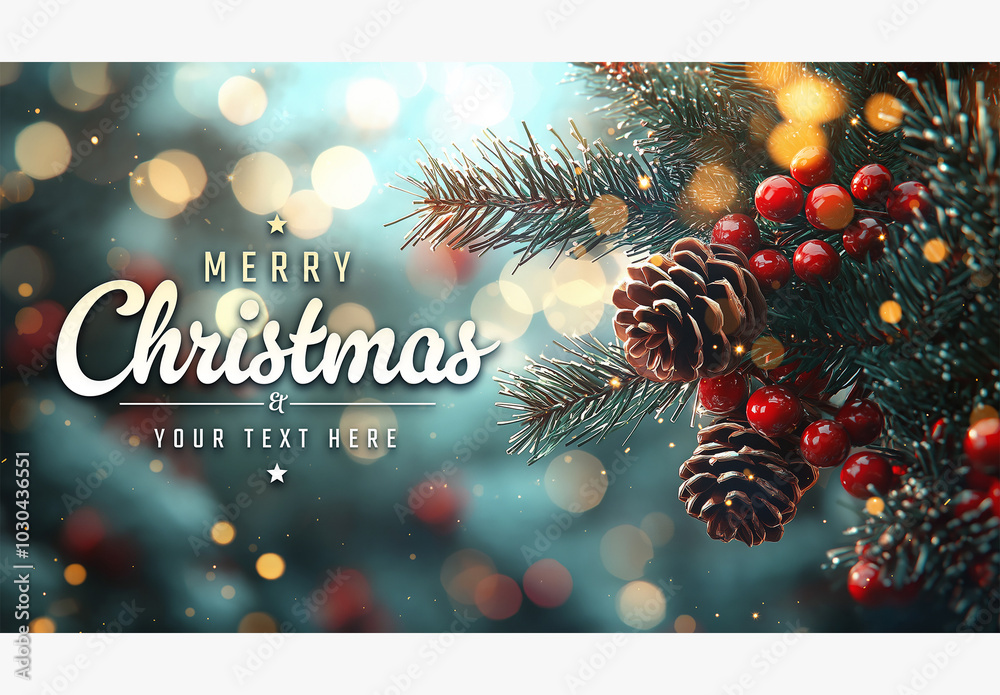 Christmas Card With Tree Branches And Pine cones Mockup. Generative Ai ...