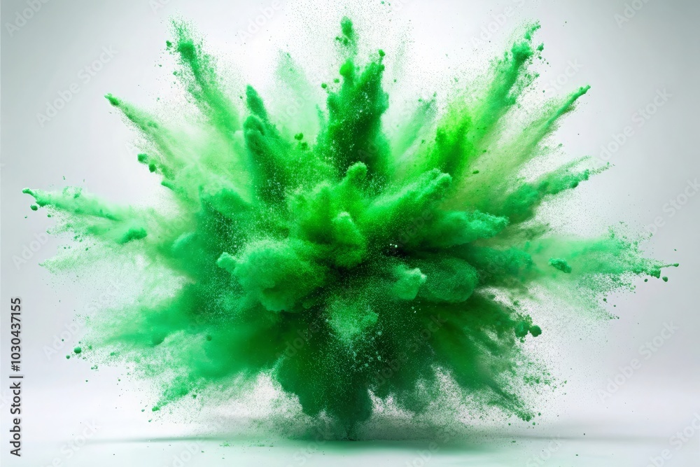 inspiring AI-generated image of a bright green paint color powder explosion