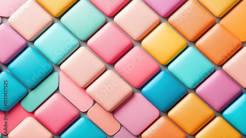 A colorful pattern of squares with a pink square in the middle