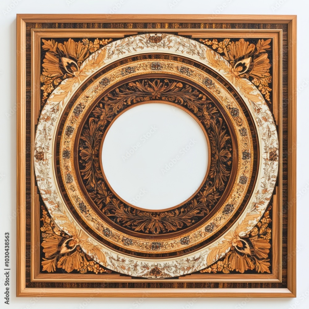 Fototapeta premium Ornate wooden frame with intricate floral carvings showcasing classic design
