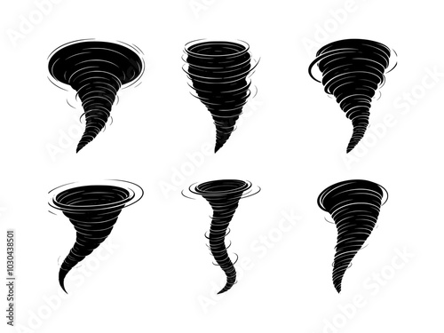 set of tornado wind silhouettes on isolated background