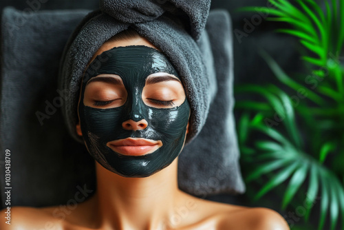 woman relax with mask spa face at background