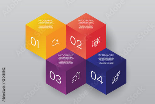 4 color cube infographic template