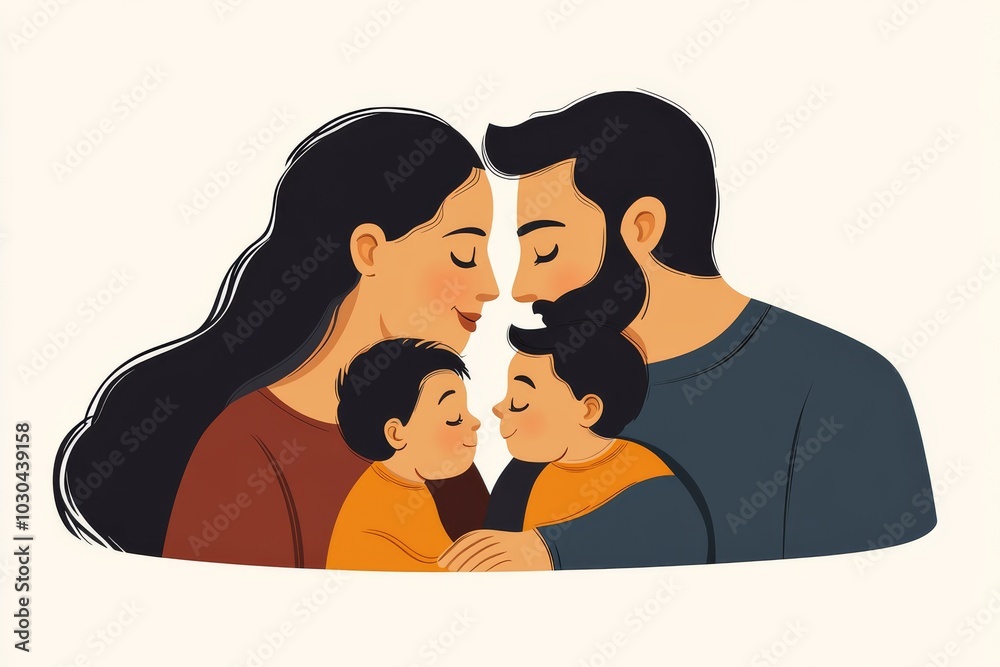 Heartwarming illustration of a father and mother kissing their young child symbolizing family love tenderness and joy in a minimalistic design with soft pastel hues Heartwarming illustration of a father and mother kissing their young child symbolizing family love tenderness and joy in a minimalistic design with soft pastel hues