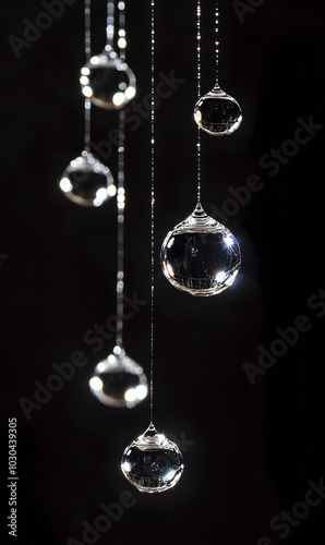 Dynamic Water Droplets Isolated on Black Background – High-Speed Captures, Ripples, Splashes, and Mist in Elegant Motion