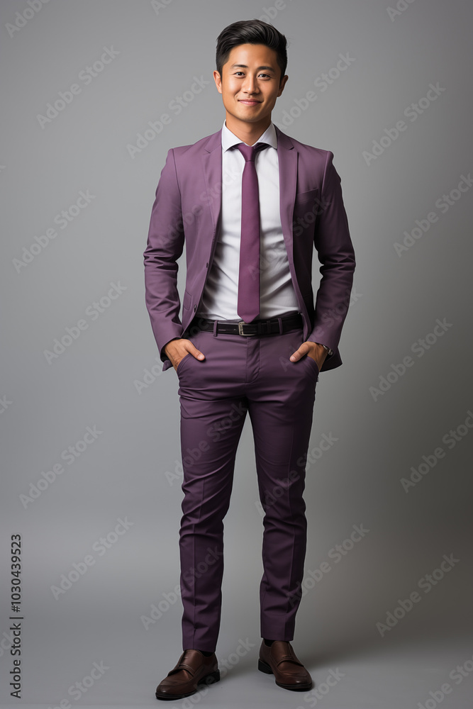 Fototapeta premium a man in purple color formal outfit standing in the studio with isolated background