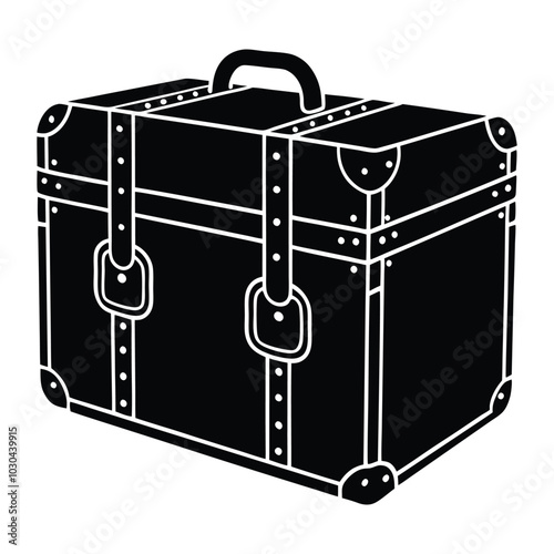 A minimalistic vector design of an old travel locker or suitcase, featuring a retro, classic look with smooth lines and bold contrast. Perfect for vintage-themed designs, travel branding, or nostalgic