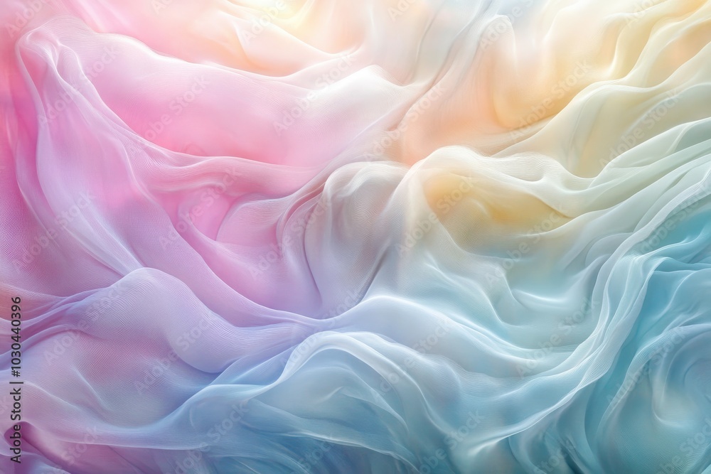 Fototapeta premium Ethereal Flow of Colorful Fabrics Blending Softly in a Dreamy Aesthetic Scene