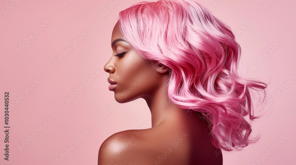 A woman with voluminous bright pink hair, exuding vibrant health and a fun, bold look A woman with voluminous bright pink hair, exuding vibrant health and a fun, bold look