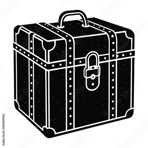 A minimalistic vector design of an old travel locker or suitcase, featuring a retro, classic look with smooth lines and bold contrast. Perfect for vintage-themed designs, travel branding, or nostalgic
