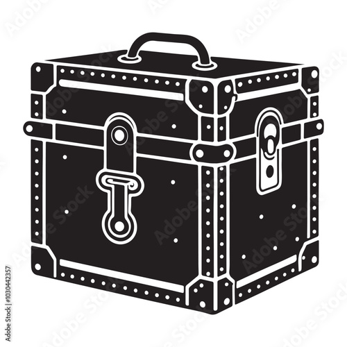 A minimalistic vector design of an old travel locker or suitcase, featuring a retro, classic look with smooth lines and bold contrast. Perfect for vintage-themed designs, travel branding, or nostalgic