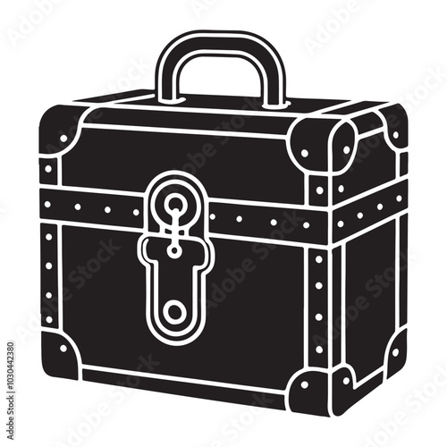 A minimalistic vector design of an old travel locker or suitcase, featuring a retro, classic look with smooth lines and bold contrast. Perfect for vintage-themed designs, travel branding, or nostalgic