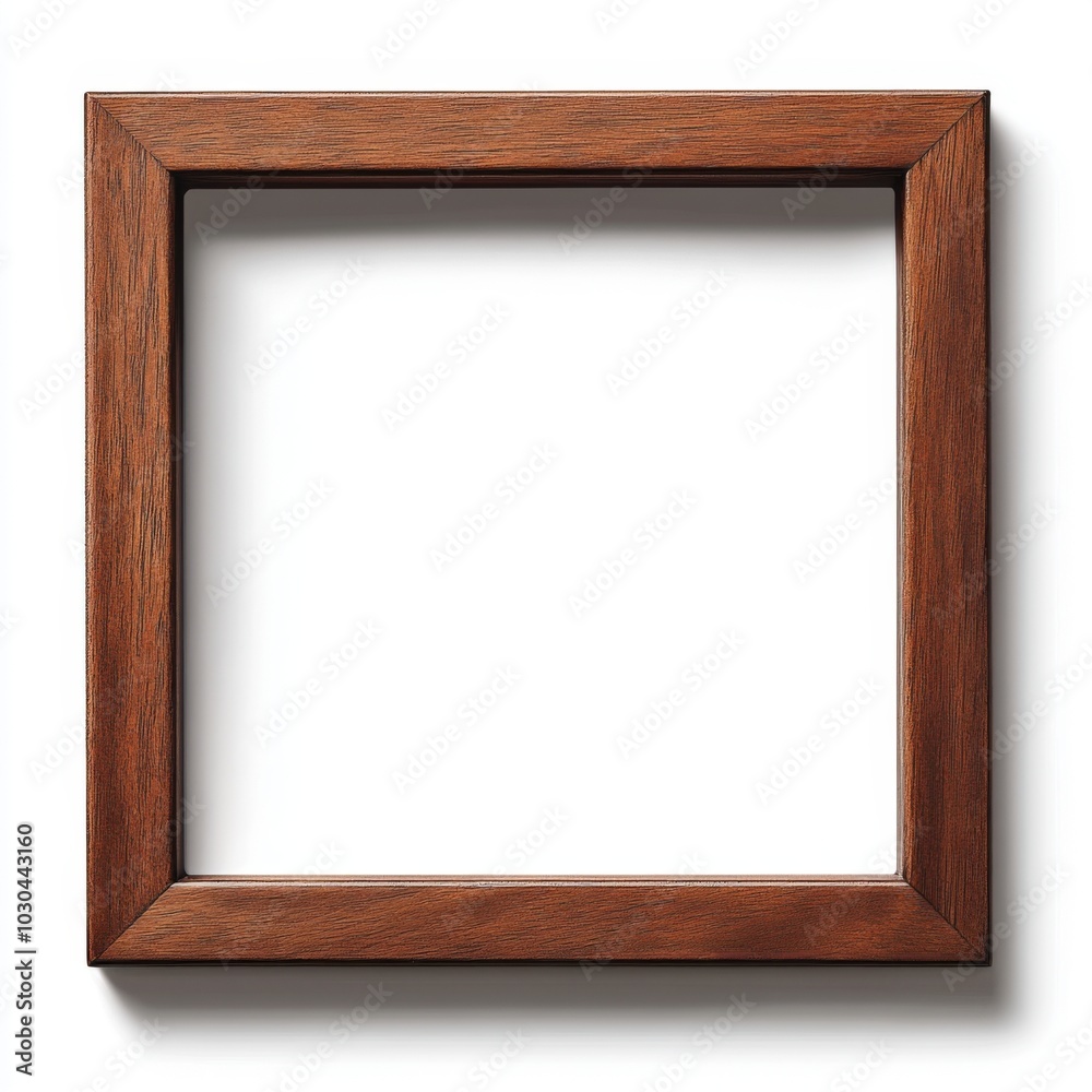 Simple wooden picture frame with empty white center on a plain background Simple wooden picture frame with empty white center on a plain background
