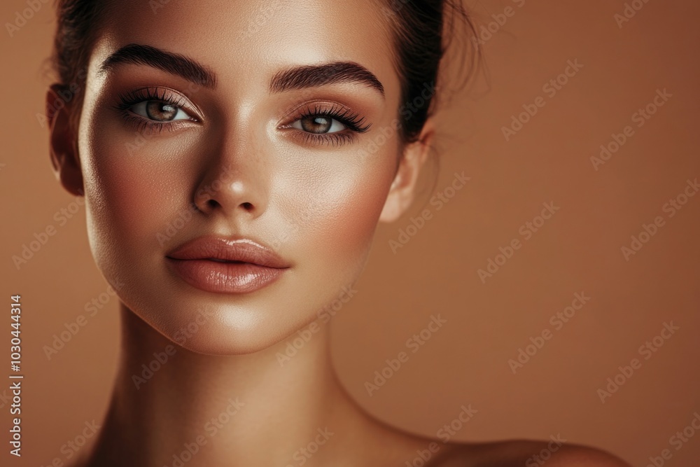 Portrait of a beauty model's face with perfect makeup on a brown background. Portrait of a beauty model's face with perfect makeup on a brown background.