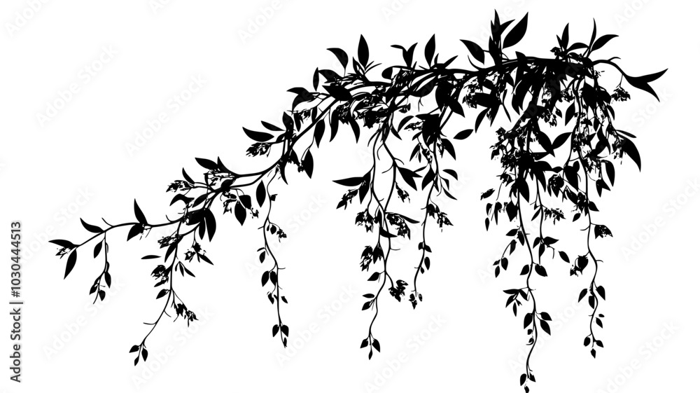 Naklejka premium Aerial roots of an epiphytic orchid growing on a tree branch, vector illustration art