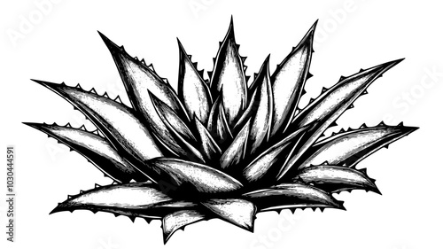 Aloe plant with thick, pointed leaves arranged in a rosette pattern, vector illustration art