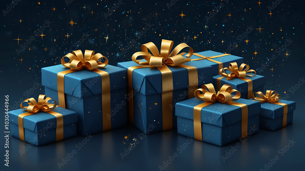 Christmas background with blue gift boxes and golden bow Vector illustration blue gifts with golden bows and ribbons placed on blue background near stars AI Generated
Christmas background with blue gift boxes and golden bow Vector illustration blue gifts with golden bows and ribbons placed on blue background near stars AI Generated