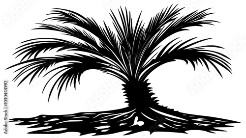 Bottle palm with swollen trunk base and arching fronds, vector illustration art