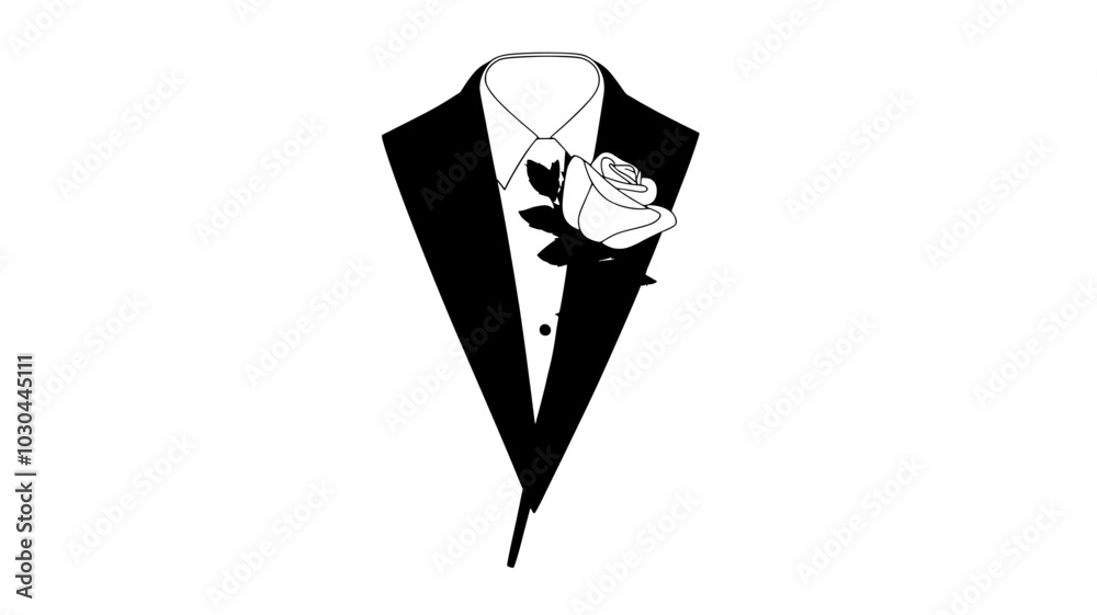 Boutonniere with a single rose attached to a lapel pin, vector illustration art Boutonniere with a single rose attached to a lapel pin, vector illustration art