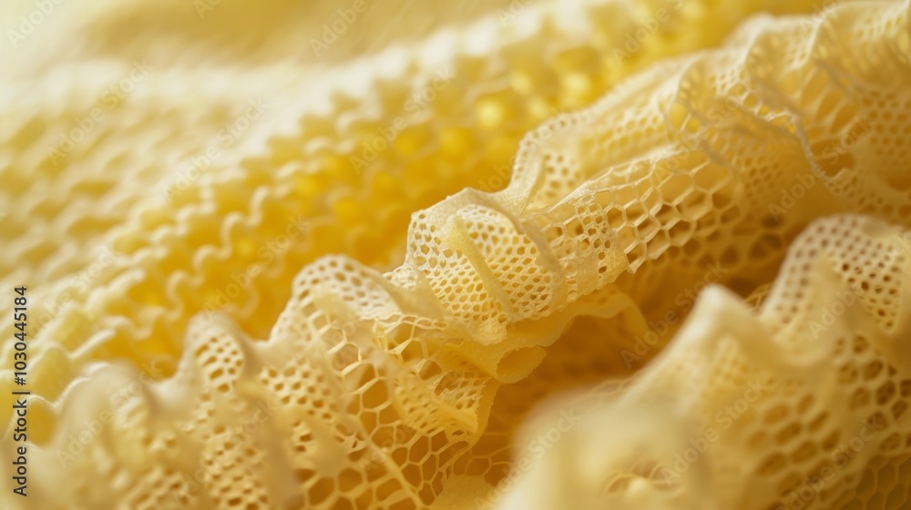 Fototapeta premium The tightly woven cotton fabric of the beeswax wrap is captured in this image with visible fibers and a soft natural texture that makes it ideal for food storage.