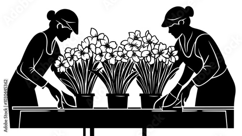 Bundles of freshly cut flowers being prepared for bulk delivery to florists, vector illustration art