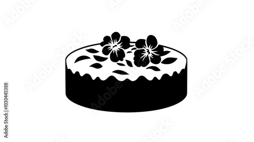 Candied violets decorating the top of a frosted cake, vector illustration art