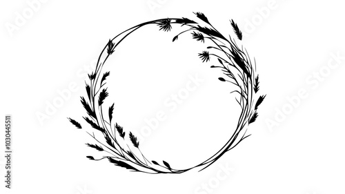 Circular dried flower wreath composed of carefully arranged stems and petals, vector illustration art