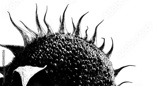 Close-up of a giant sunflower head full of mature seeds, vector illustration art